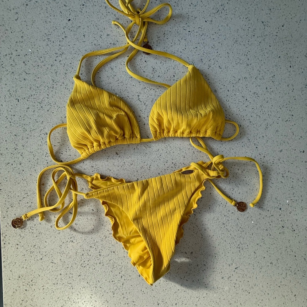 Luli Fama Mustard Ribbed Bikini